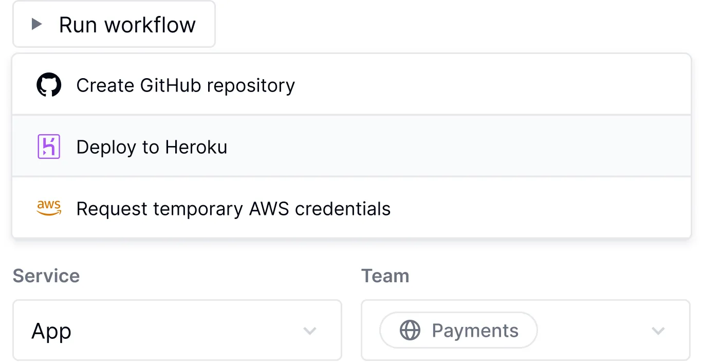 Service-aware workflows showing action scoping and catalog integration