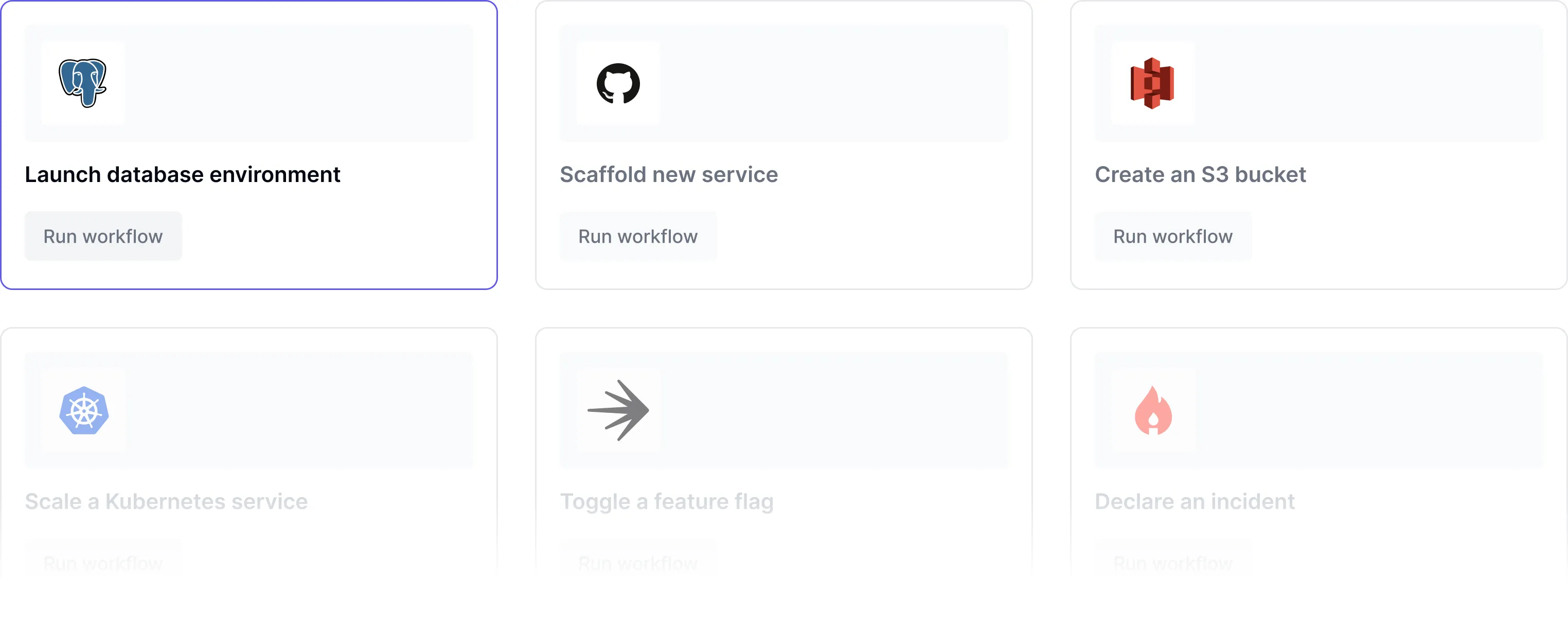 Developer self-service dashboard showing one-click actions for provisioning and operations