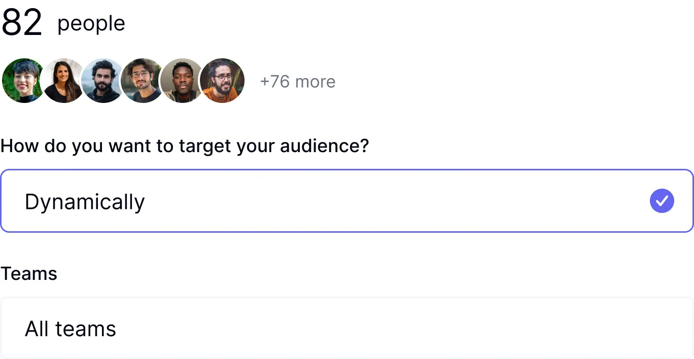 Audience targeting interface for sending surveys to specific developer groups based on role, level, and behavior