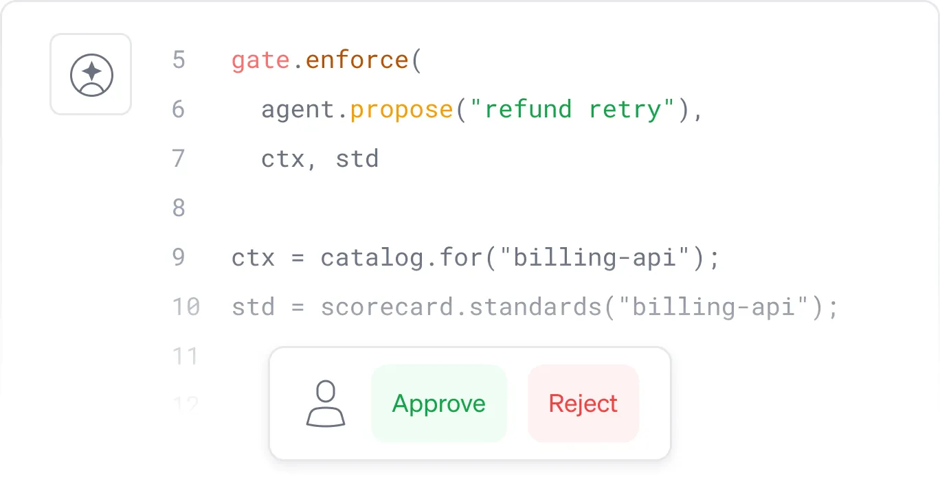Agent guardrails interface showing approval and decline controls